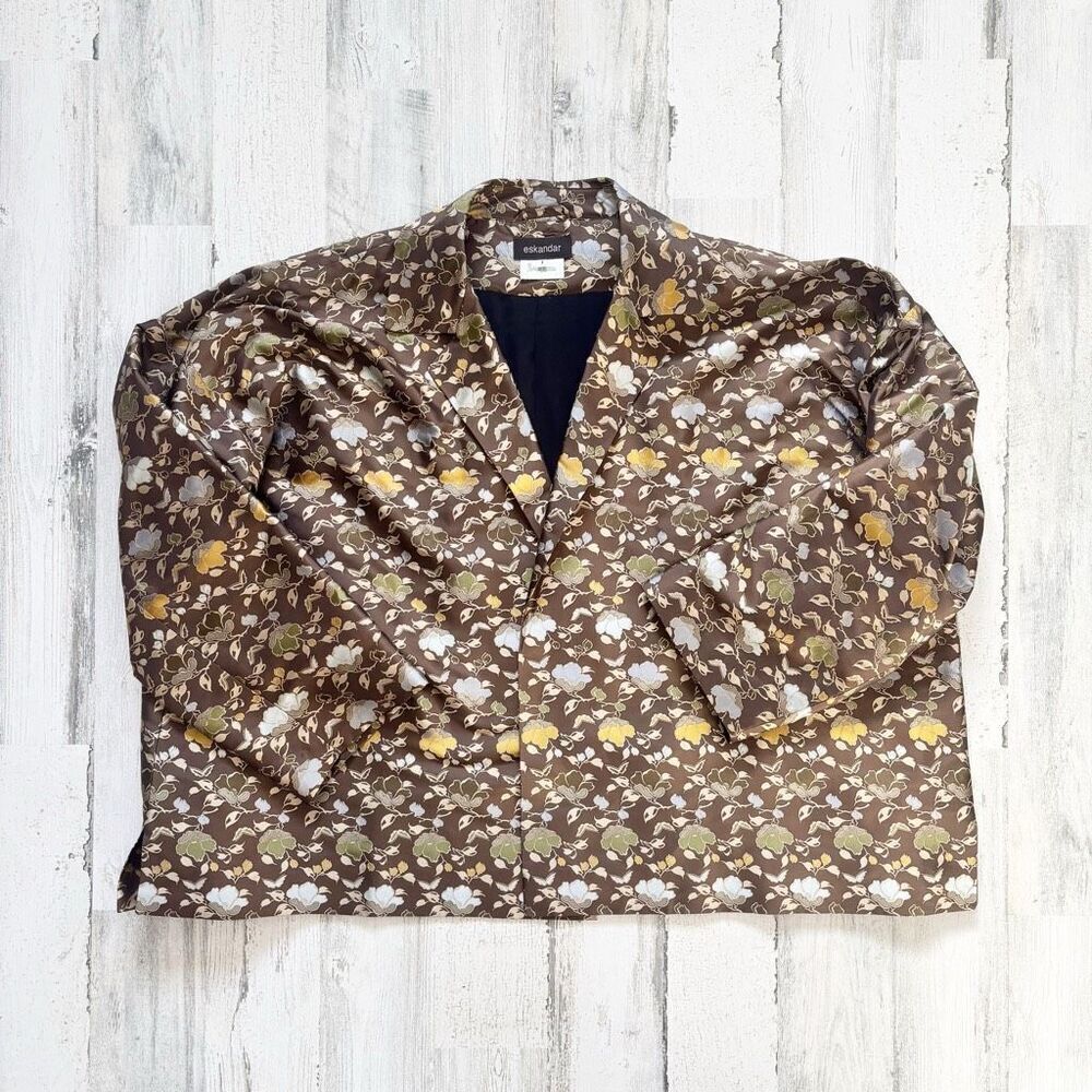 Eskandar Silk Textured Floral Open Front Blazer Size 10 /12